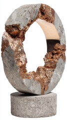 Poster - Concrete and Copper Sculpture on Pedestal Studio Shot Abstract Art Object Circular Shape Artistic Design