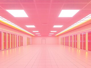 Aufkleber - Pink data center room perspective with servers racks and bright ceiling lights in a modern high tech facility for cloud computing