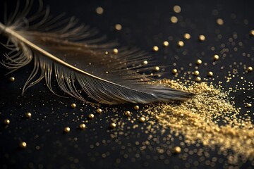 Poster - Stunning Golden Feather: A Dark Background Image