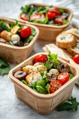 Aufkleber - Fresh salad in wooden containers close up still life food photography studio shot healthy eating concept