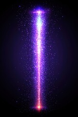 Poster - Abstract purple light beam ascending with sparkling particles on dark background vertical perspective