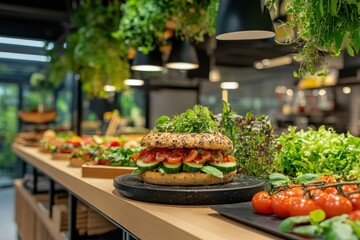 Aufkleber - Close up of delicious vegan sandwich on display at a restaurant with fresh ingredients and a healthy lifestyle focus