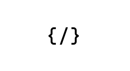 Minimalist illustration of coding concept with brackets and a slash symbol, clean and modern design on white background.