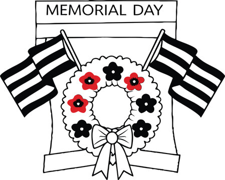 black and white card with flowers, Memorial Day Vector illustration