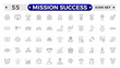 © artshuvo - Mission Success outline web icons set. Success, achievement, successful, strategy, winner, teamwork, goal, brainstorm, challenge and task.