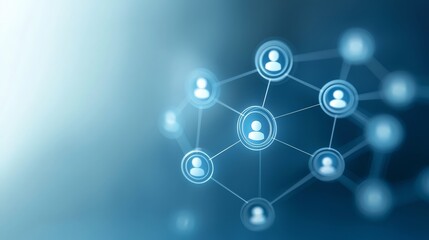Fototapete - Illustrates network of interconnected user icons on gradient blue background visually representing social network 