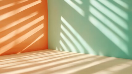 Fototapete - Sunlight Stripes on Orange and Teal Walls
