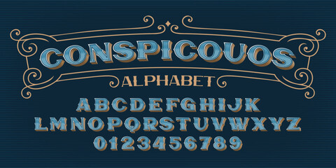 Fototapete - Conspicuous alphabet font. Vintage slab serif letters and numbers. Vector typeface for your typography design.