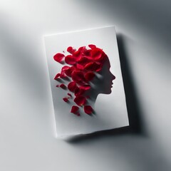 Poster - Abstract Floral Portrait: A Minimalist Depiction of Femininity in Rose Petals on White