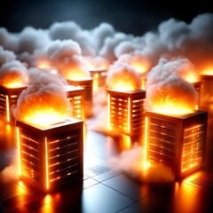 Leinwandbilder - Data Center in the Clouds: Abstract Visualization of Cloud Computing with Glowing Servers and Fog