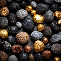 Poster - Treasure Amidst Stone: A Textured Tapestry of Golden Nuggets and Volcanic Rock, a Microcosm of Earth's Richness
