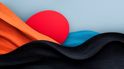 Poster - Abstract Landscape of Soft Gradient Hills and a Red Sun