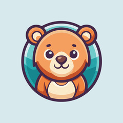 Poster - Colorful bear logo vector illustration featuring a friendly bear head design in a circular shape with light blue background