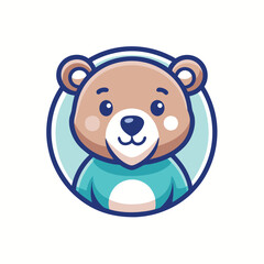 Poster - Colorful bear logo vector illustration featuring a friendly bear head design in a circular shape with light blue background
