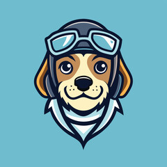 Poster - Fun and adventurous dog logo illustration featuring a playful canine in pilot goggles, perfect for branding and marketing purposes in a pet-friendly context