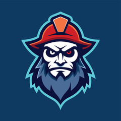 Poster - Bold pirate mascot vector illustration featuring a fierce captain with a distinct cap and rebellious expression on a bright blue background