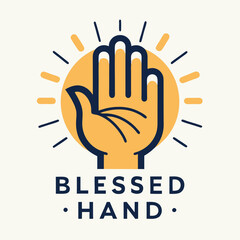 Poster - Vector illustration of a hand symbol with rays of light, conveying themes of blessing and protection in a modern graphic design style