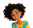 © Mr. Stocker - Animated cheerful young female character with curly hair and earrings, cut out - stock png.