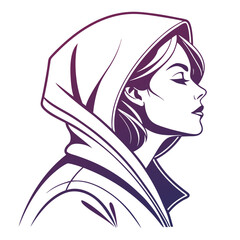 Aufkleber - Stylized vector illustration of a woman in a hooded cloak emphasizing elegance and mystery, ideal for various design projects and branding needs