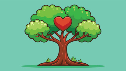 Poster - Colorful vector illustration of a tree with red hearts, symbolizing love and affection with a warm background