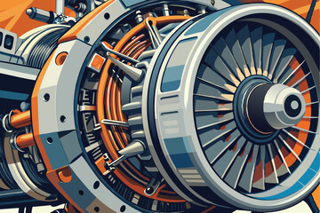 Aufkleber - Vector illustration of a detailed aircraft turbine engine showcasing intricate design elements and mechanical components