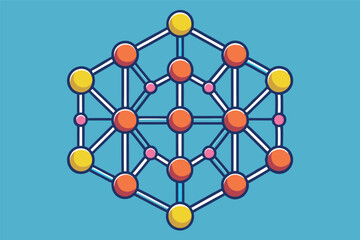 Leinwandbilder - Vector illustration of an abstract network design with colorful nodes and connections on a green background