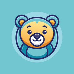 Poster - Colorful bear logo vector illustration featuring a friendly bear head design in a circular shape with light blue background