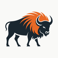 Aufkleber - Vector illustration of a bold bison with an orange mane, perfect for logos and clipart in branding and design projects