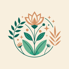 Poster - floral vector art featuring various plants and flowers in a circular arrangement with charming decor