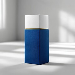 Leinwandbilder - Elegant Blue and White Textured Box with Golden Accent on a Clean White Background: Modern Packaging