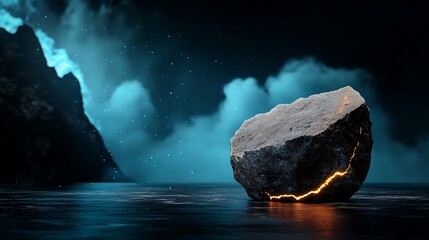 Poster - Glowing Rock in Dark Mystical Landscape