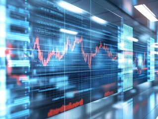 Poster - Stock Market Data Displayed on Screen in Trading Room Perspective Financial Analysis and Investment Trends in Futuristic Setting