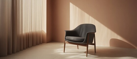 Poster - Modern Armchair in Minimalist Interior Bathed in Sunlight Studio Shot Furniture Design Home Decor