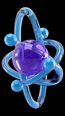 Aufkleber - Atom Structure Close-up 3D Render on Black Background; Science, Technology, Physics, Chemistry, Molecule, Model, Orbital, Nucleus, Electron, Energy, Scientific, Research