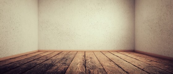 Poster - Empty Room Interior Showing Textured Walls and Wooden Floorboards in Perspective for Design Mockups and Product Displays