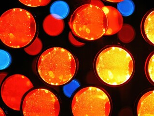 Poster - Abstract close up of colorful stage lights in a dark setting creating a vibrant and dynamic visual texture pattern