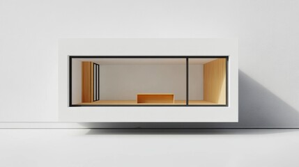 Poster - Minimalist Interior Design Showcase White Wall Mounted Box with Wooden Accents Studio Shot