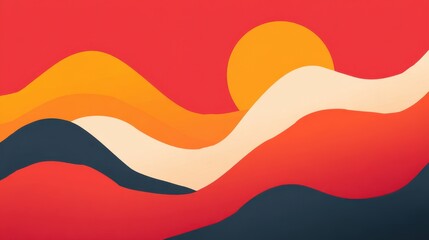 Poster - Abstract Sunset Landscape Illustration with Rolling Hills and Warm Tones in a Smooth Gradient Style Graphic Design