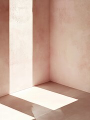 Aufkleber - Interior corner with light and shadow creating abstract pattern on textured pink walls and floor minimalist style