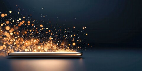 Poster - A smartphone emits glowing golden particles, creating a magical, futuristic effect against a dark background.