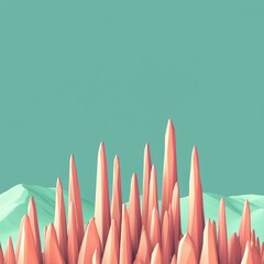 Poster - Coral-colored, low-poly peaks against a teal sky