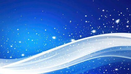 Poster - Serene blue backdrop with flowing white wave and sparkling lights