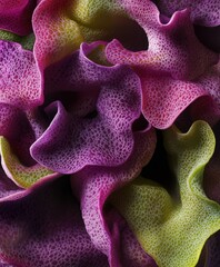 Poster - Abstract close-up of vibrant, textured, undulating organic forms in pink, purple, and green hues