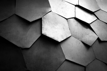 Poster - Abstract grayscale image of irregular hexagonal metal plates