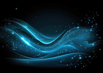 Poster - Glowing blue waves with sparkling particles on a dark background