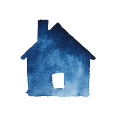 Poster - Watercolor blue house icon illustration isolated on a white background