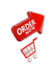 Poster - Vibrant red arrow with 'Order Now' text alongside a shopping cart icon