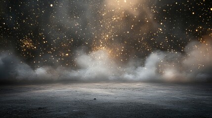 Wall Mural - ethereal nightscape mystical smoky background with golden stardust