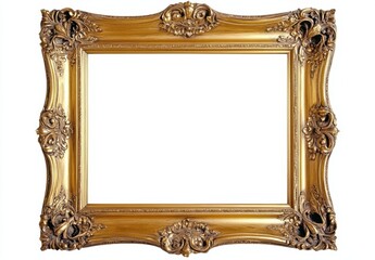 Aufkleber - Ornate gold picture frame isolated on white, perfect for adding your artwork or design.  Elegant baroque style, ideal for classic or luxury projects. : Generative AI