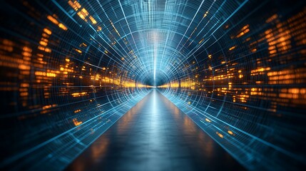 Poster - Futuristic tunnel with glowing digital network